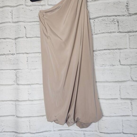 Ramy Brook Beige One Shoulder Mini Dress Bubble Hem 100% Silk Party - Picture 10 of 15